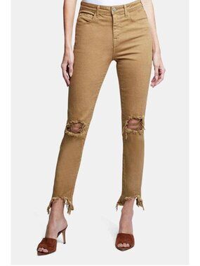 L'AGENCE High Line High Rise Skinny Destroyed Hem Jeans Sahara Size 26